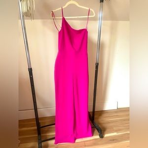 Crystal Sky One Shoulder Bodysuit in Barbie Pink